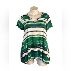Avenue Green and White Striped Tunic Top